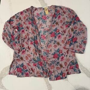 Don’t Ask Why NWT Floral Boho OpenFront 3/4 Sleeve Cardigan Womens One Size Pink